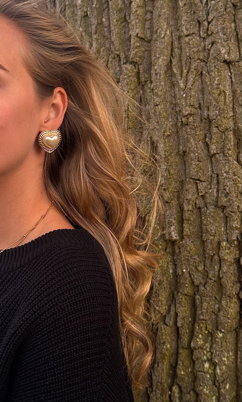 Pearl heart oorbellen - goud