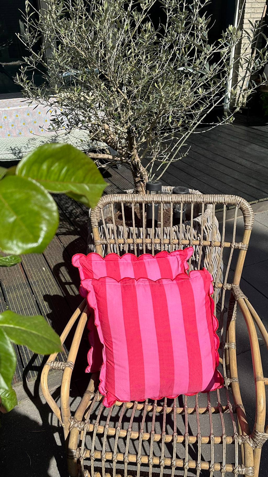 Kussen - frills striped roze