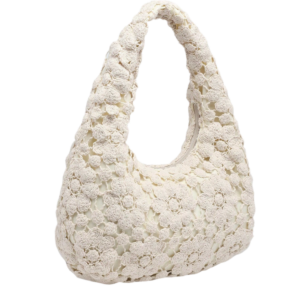 Schoudertas met bloemen - beige
