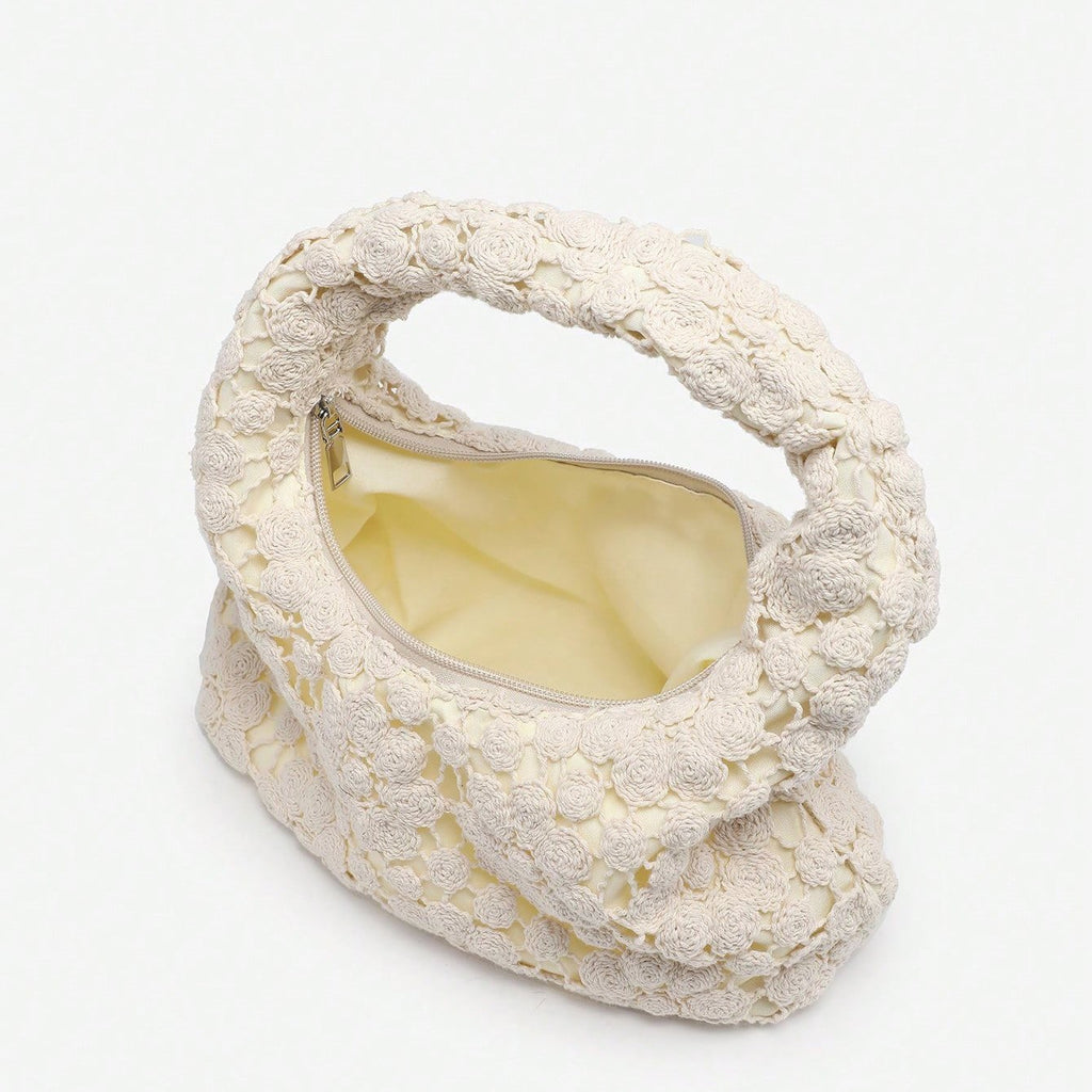 Schoudertas met bloemen - beige
