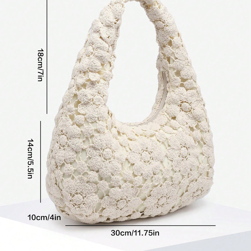 Schoudertas met bloemen - beige