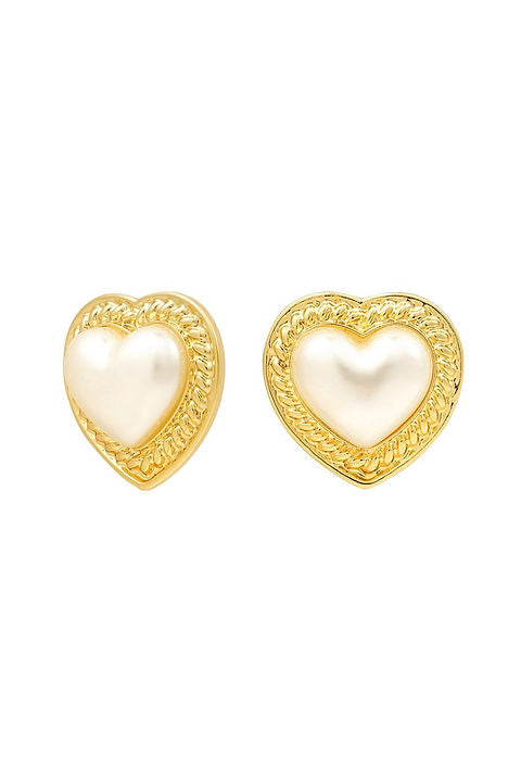 Pearl heart oorbellen - goud